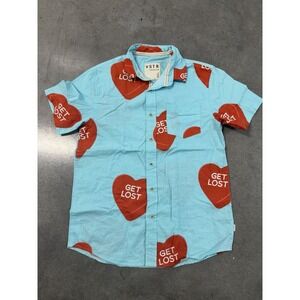 VSTR Premium 'Get Lost' Light Blue, Red Hearts,‎ Medium Button Down Shirt #593